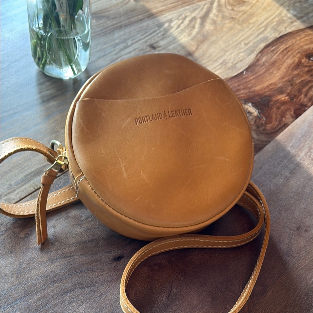 Portland Leather Sunflower Yellow Round Crossbody Bag
